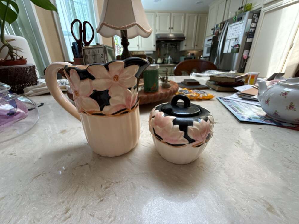 Mary Ann Baker Designed Ceramic Floral Pitcher and Sugar Bowl Set